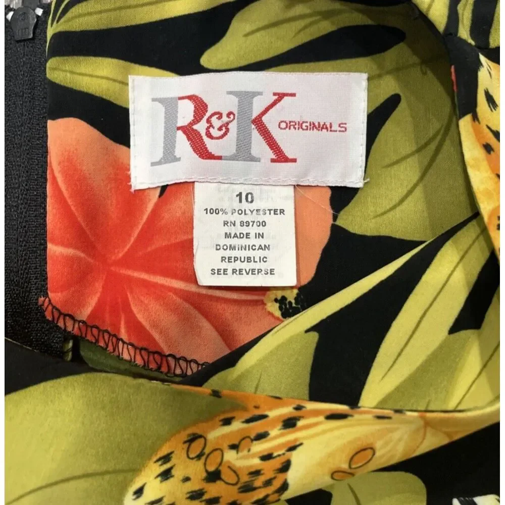 R&K Originals Tropical Floral Sleeveless Maxi Dress Side Slit with Button Sz‎ 10
